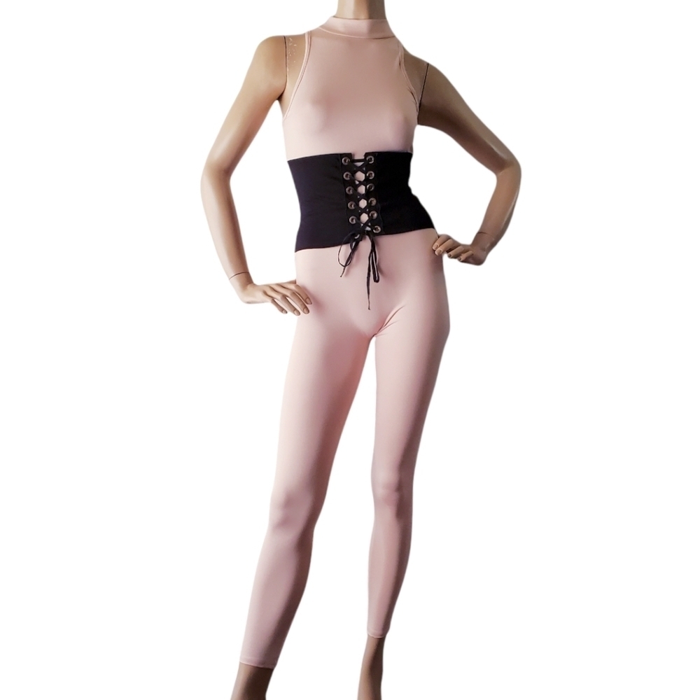 Line 6ix Nude & Black Lace Up Waist Corset Jumpsuit